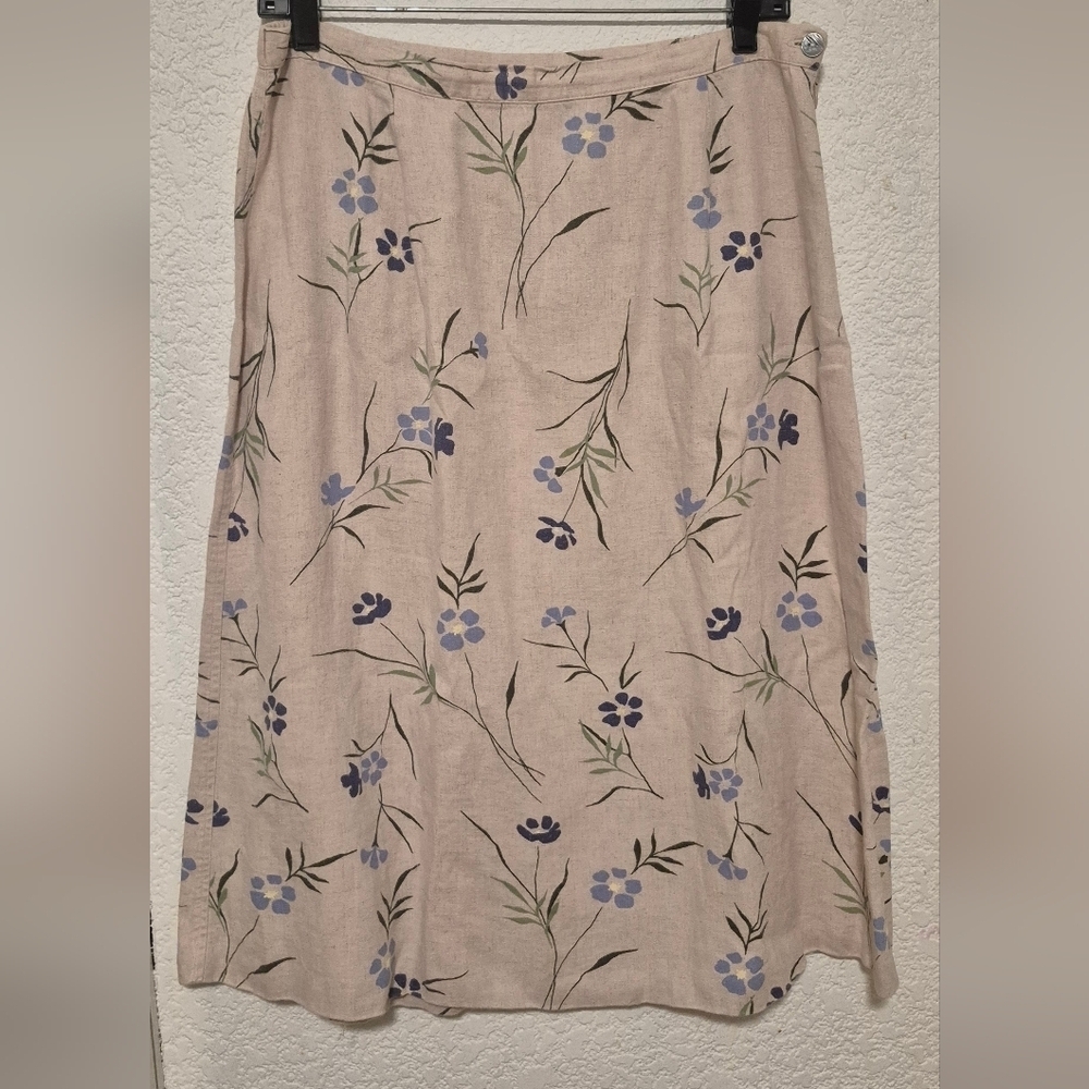 Christopher & Banks Floral A-Line Skirt - Beige and Blue